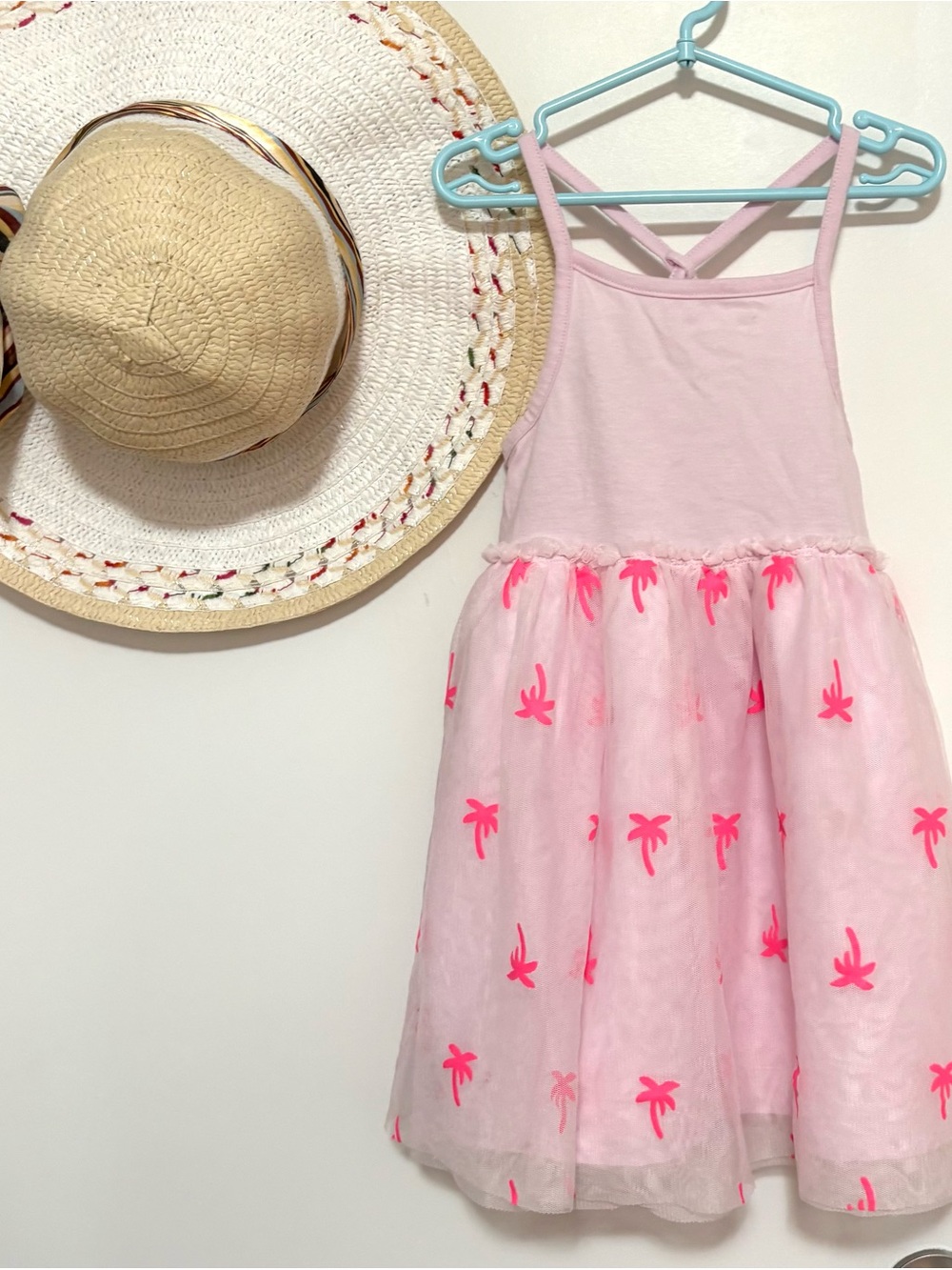 Cat & Jack Pink Palm-Print Tulle Dress